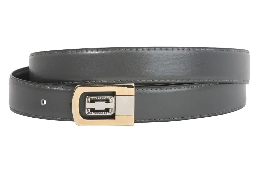 1 1/8 Inch Clamp On One Size Fits All Feather Edged Solid Plain Faux Leather Dress Belt