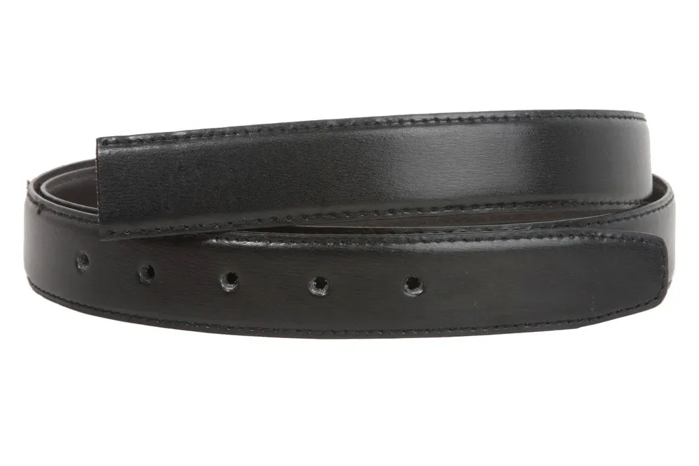1 1/8 Inch Clamp On One Size Fits All Feather Edged Solid Plain Faux Leather Dress Belt