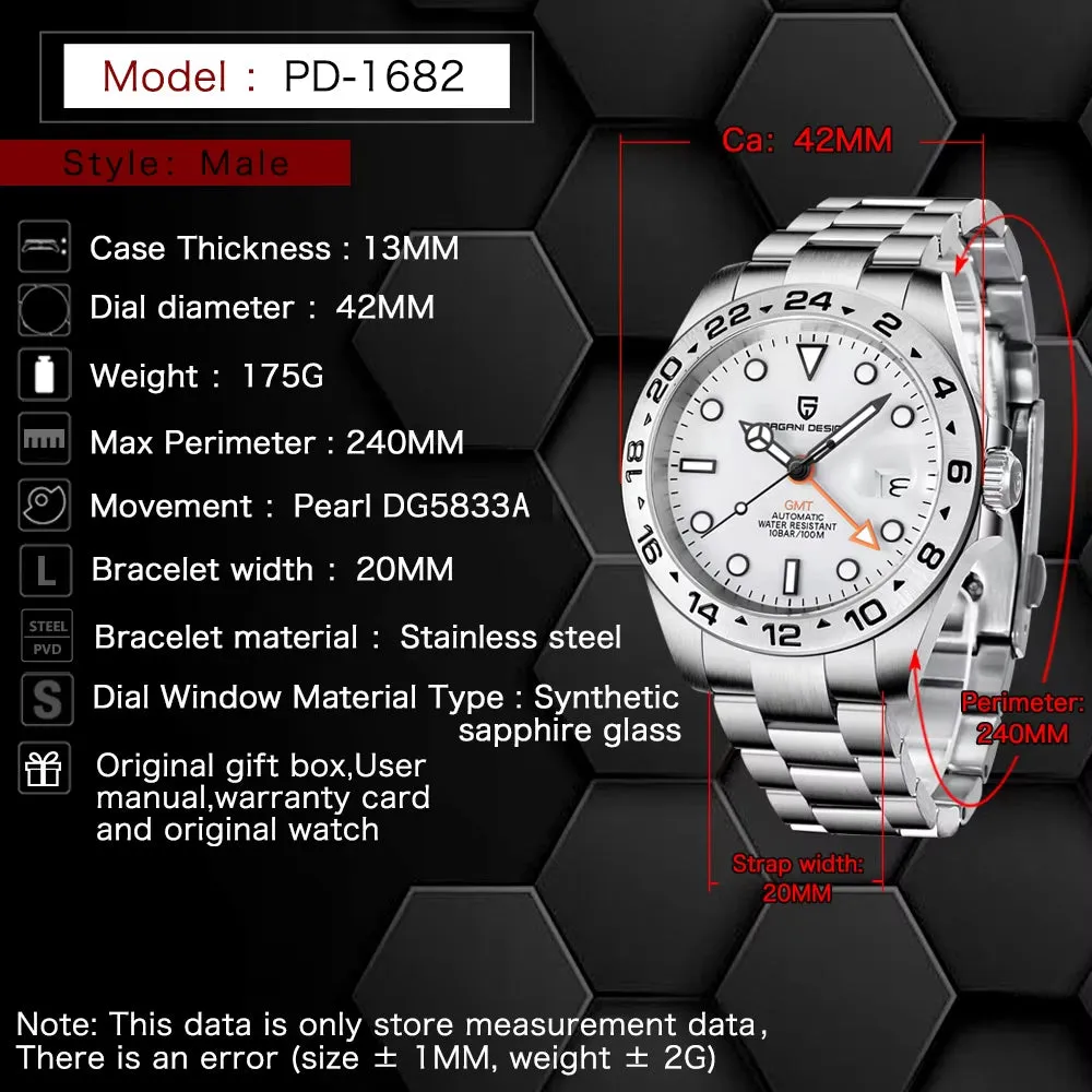 2024 PAGANI Design New Men'S Automatic Mechanical Watches GMT Watch 42Mm Sapphire Stainless Steel Waterproof Watch Reloj Hombre