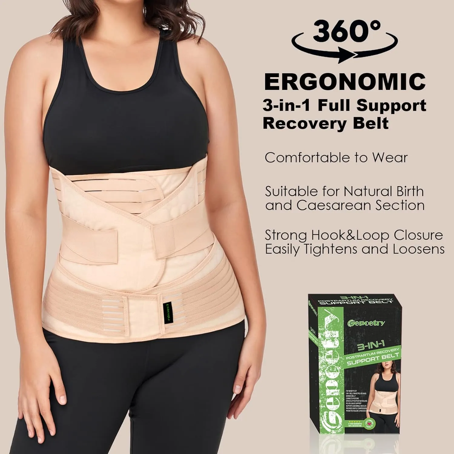 3 in 1 Postpartum Belly Band Wrap Support Recovery Girdles Abdominer Binder Post Surgery Belly&Waist&Pelvis Support Belt & Back Brace (Beige, XX-Large)