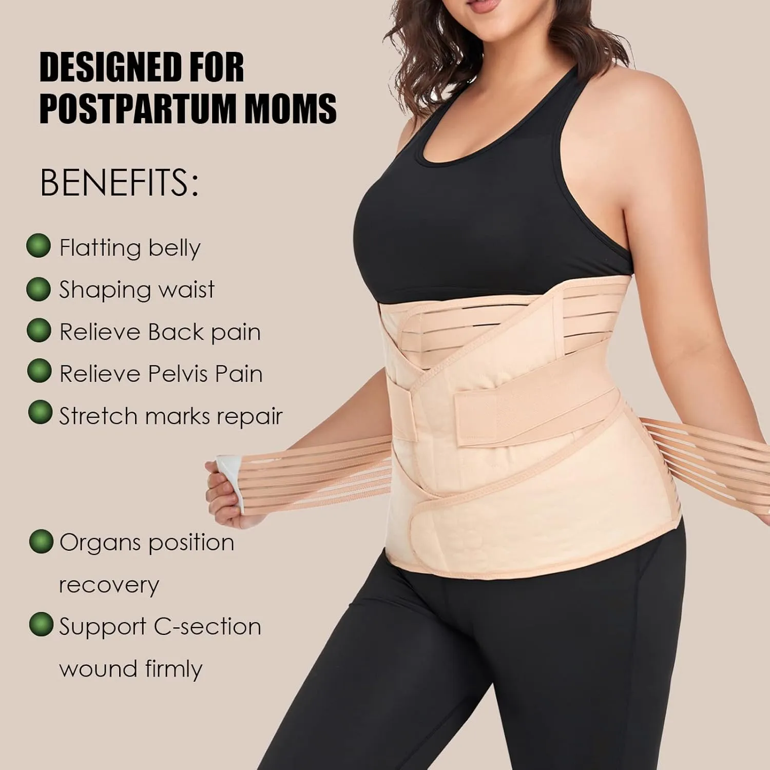 3 in 1 Postpartum Belly Band Wrap Support Recovery Girdles Abdominer Binder Post Surgery Belly&Waist&Pelvis Support Belt & Back Brace (Beige, XX-Large)