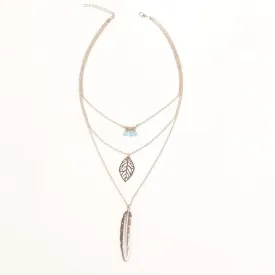 3 Layer Leaf Long Chain Pendant Necklaces for Women