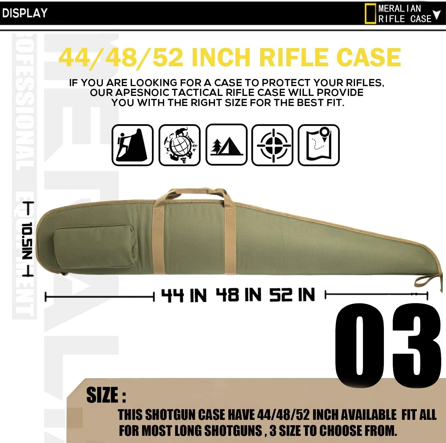 44/48/52 Inch Rifle Case,Water-Resistant Shotgun Case with Zipper Pocket for Scoped Rifles.