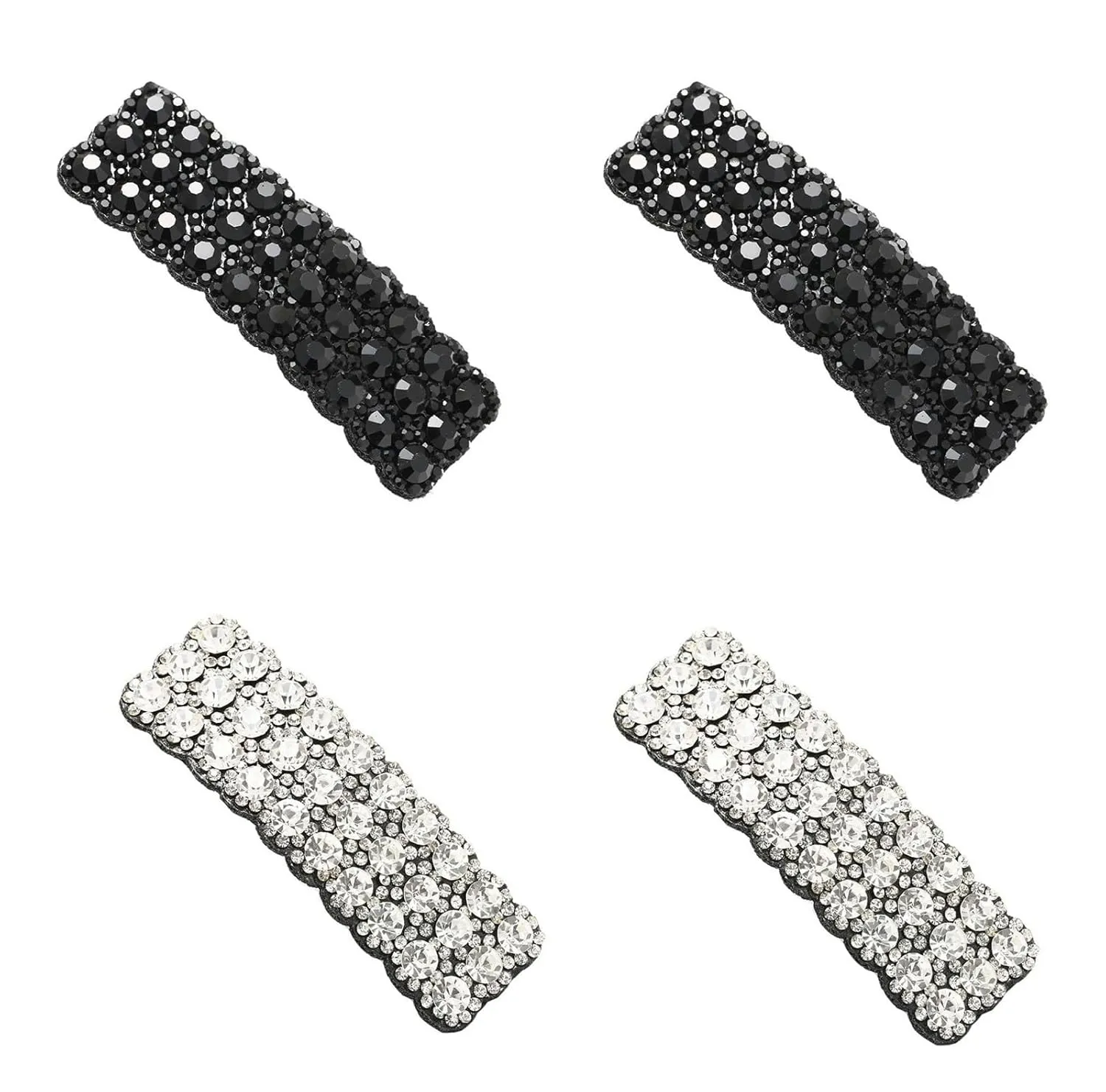 4Pcs Black and Sliver Rhinestone Snap Hair Clips Shining Crystal Clips Rectangular Hairpins Korean Barrettes Hair Accessories for Party Wedding Daily Girls Hair DecorativeClips and Barrettes