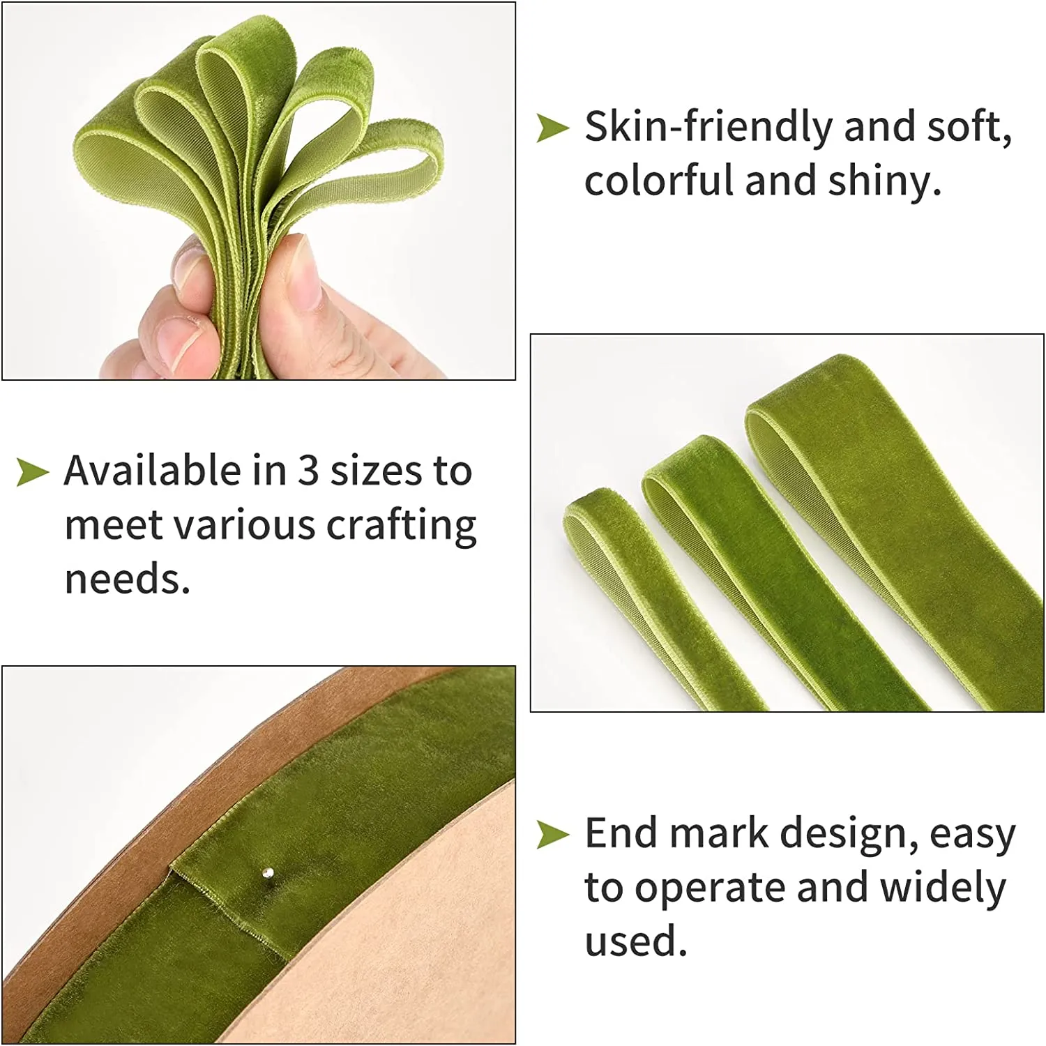 60 Yards 3 Styles Single Side Velvet Ribbon, Polyester Satin Ribbon Roll Trim Spool Single Face Ribbon for Wedding Gift Wrapping Hair Bows Flower Arranging Home Decorating (Green Series)