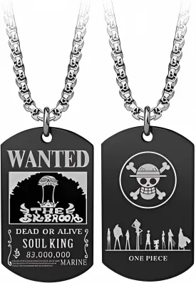 Anime One Piece Wanted Poster Pendant Necklace Stainless Steel Chain Manga Necklaces Dog Tag Jewelry for Men Boyfriends Christmas Gifts