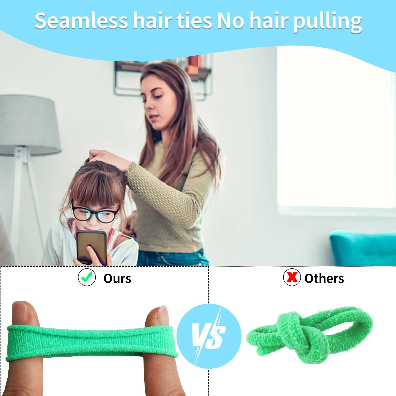 Antye Hair Ties, 100Pcs Any Fit No Damage Hair Cutton Seamless Hair Elastic Pony Tail Holders for Thick or Thin Hair No Snag, Dent, or Breakage, Grass Green