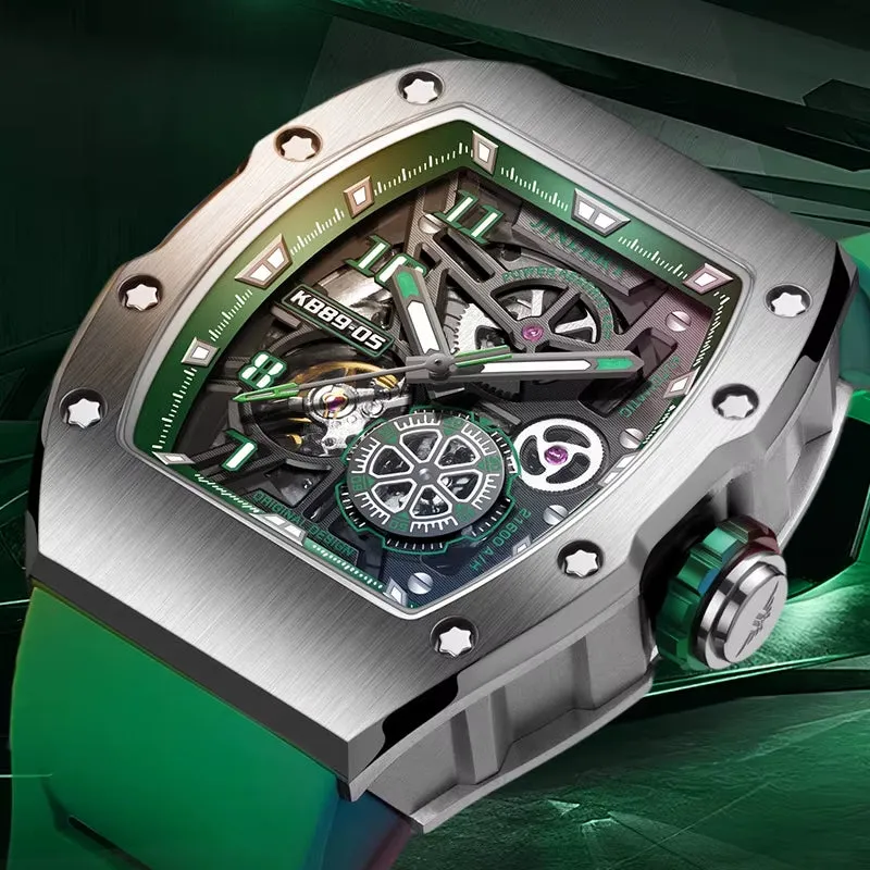 Automatic Mechanical Watches for Men Luxury Luminous Waterproof Tonneau Wristwatch Rubber Strap Relogio Masculino 2024