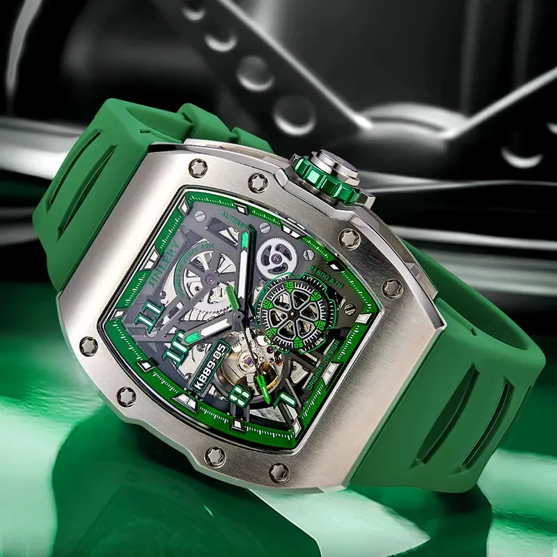 Automatic Mechanical Watches for Men Luxury Luminous Waterproof Tonneau Wristwatch Rubber Strap Relogio Masculino 2024