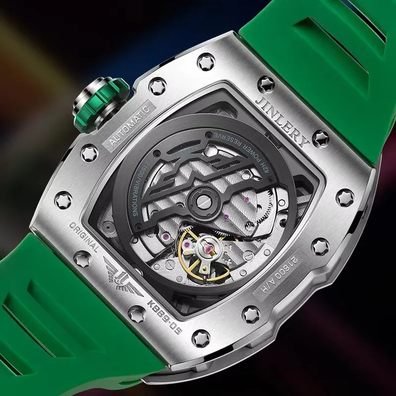 Automatic Mechanical Watches for Men Luxury Luminous Waterproof Tonneau Wristwatch Rubber Strap Relogio Masculino 2024
