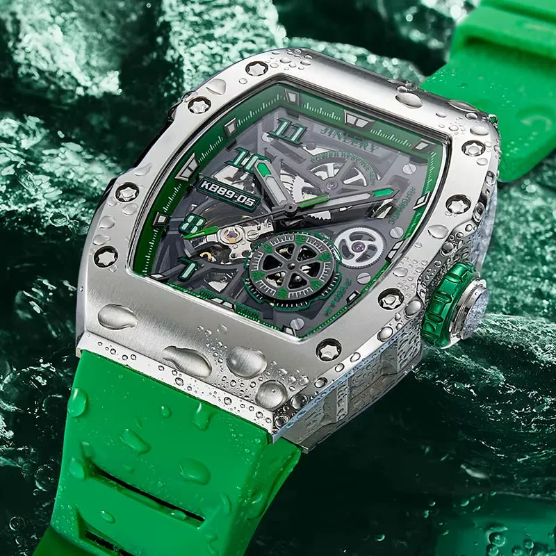 Automatic Mechanical Watches for Men Luxury Luminous Waterproof Tonneau Wristwatch Rubber Strap Relogio Masculino 2024