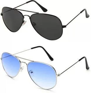 Aviator Sunglasses (For Men & Women, Black, Blue)
