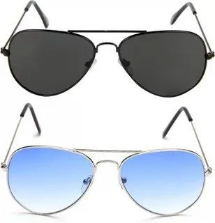 Aviator Sunglasses (For Men & Women, Black, Blue)