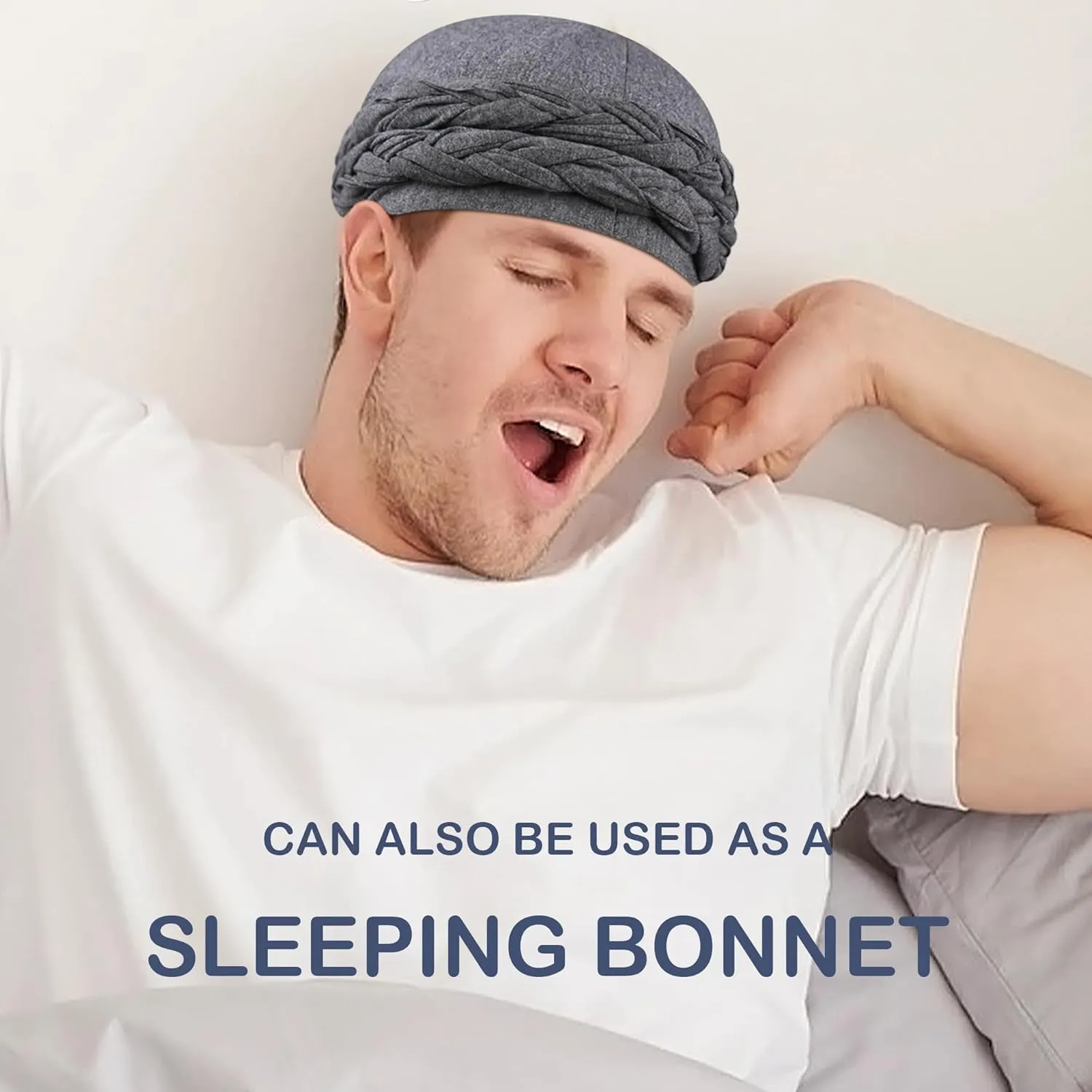 Babalet Halo Turban for Men Women Satin Lined Durag Skull Cap Pre-Tied Handmade Braids Tail Beanie Sleeping Bonnet,Black