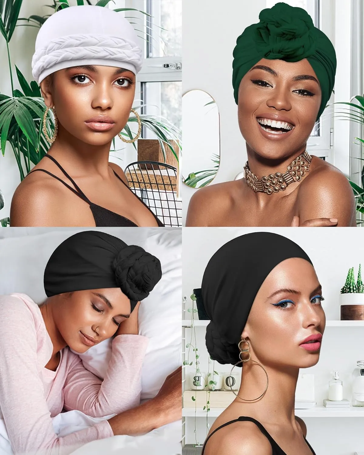 Babalet Halo Turban for Men Women Satin Lined Durag Skull Cap Pre-Tied Handmade Braids Tail Beanie Sleeping Bonnet,Grey
