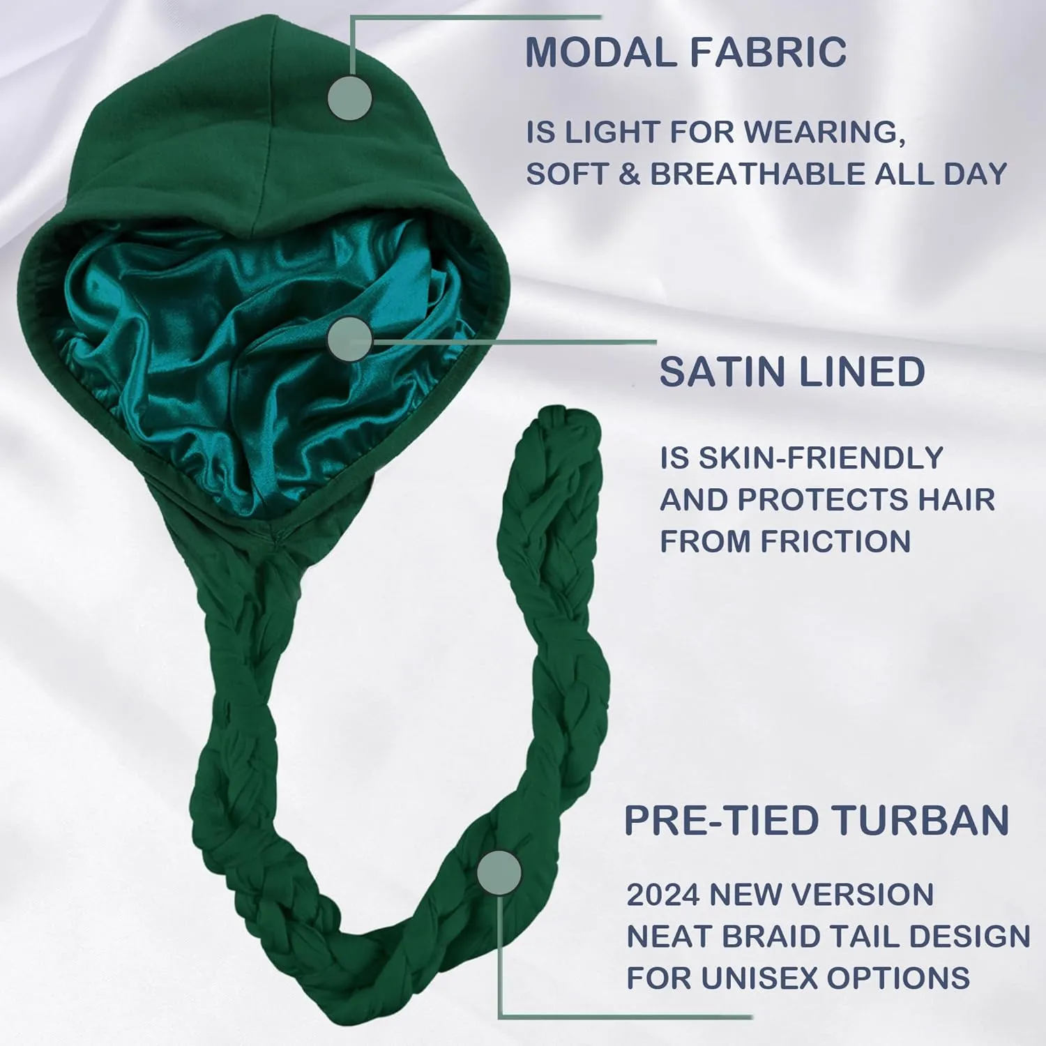 Babalet Halo Turban for Men Women Satin Lined Durag Skull Cap Pre-Tied Handmade Braids Tail Beanie Sleeping Bonnet,Grey