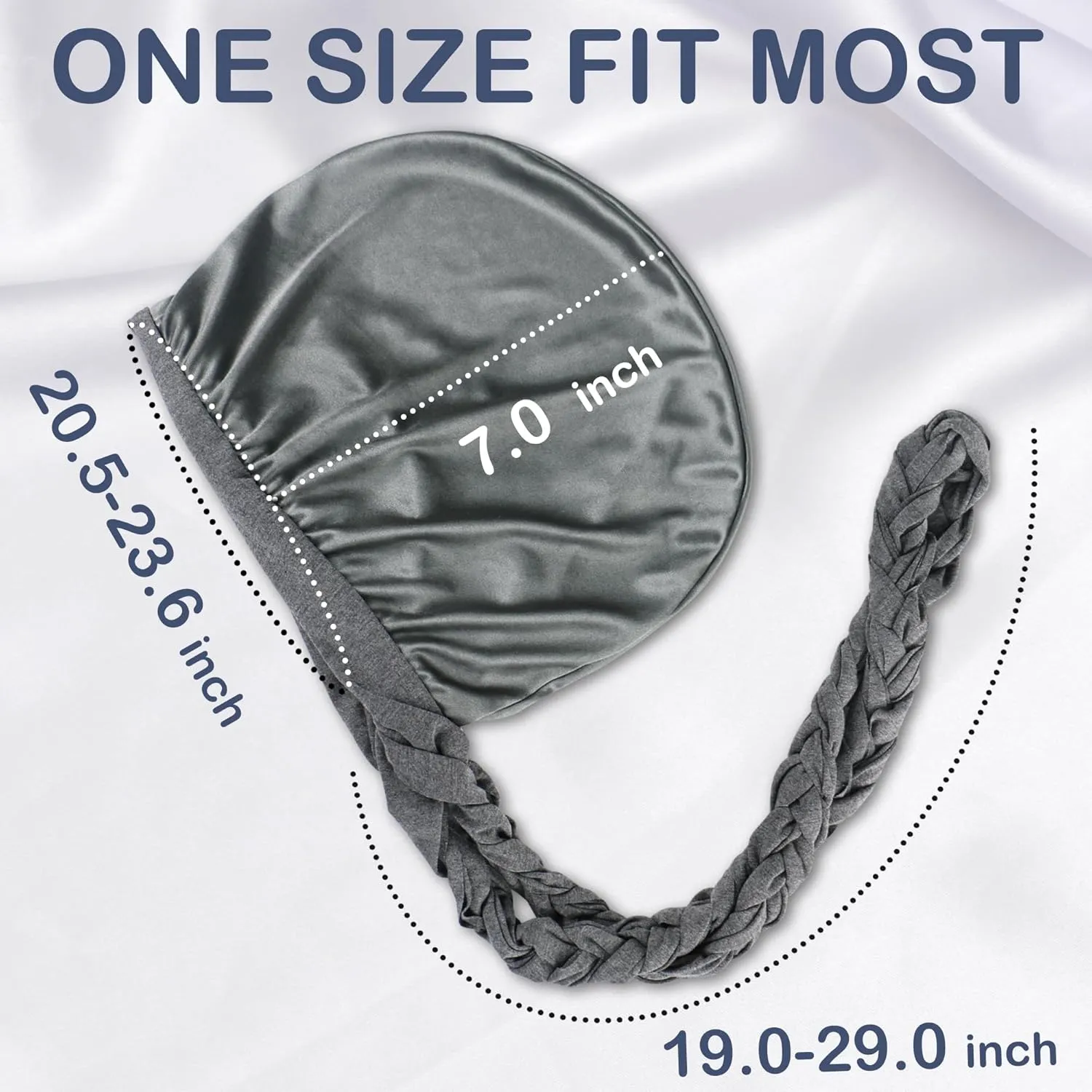 Babalet Halo Turban for Men Women Satin Lined Durag Skull Cap Pre-Tied Handmade Braids Tail Beanie Sleeping Bonnet,Grey