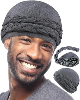 Babalet Halo Turban for Men Women Satin Lined Durag Skull Cap Pre-Tied Handmade Braids Tail Beanie Sleeping Bonnet,Grey