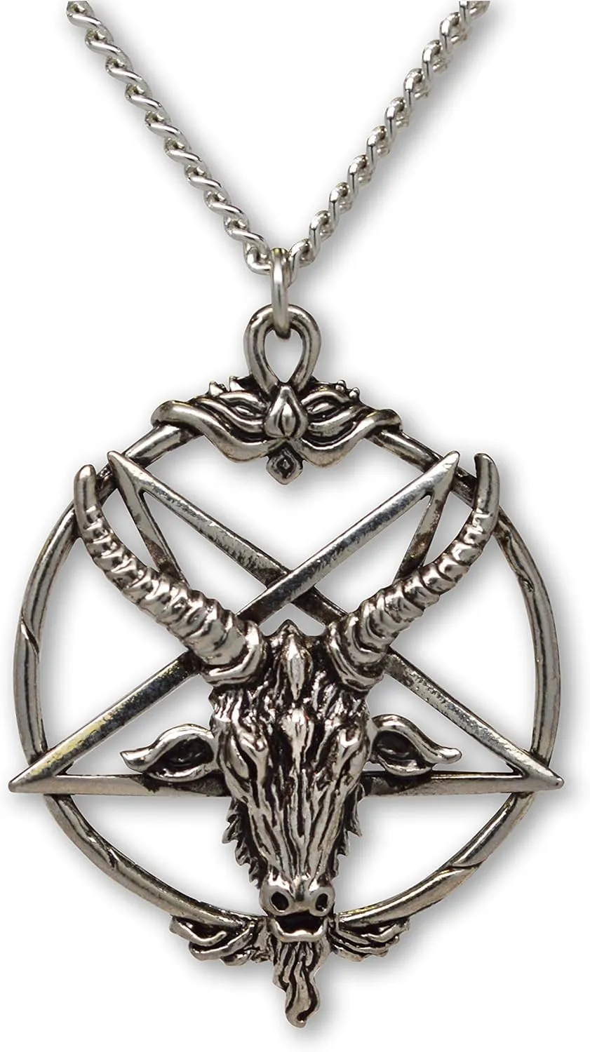 Baphomet Inverted Pentacle Silver Finish Pewter Goat Head Pendant Necklace