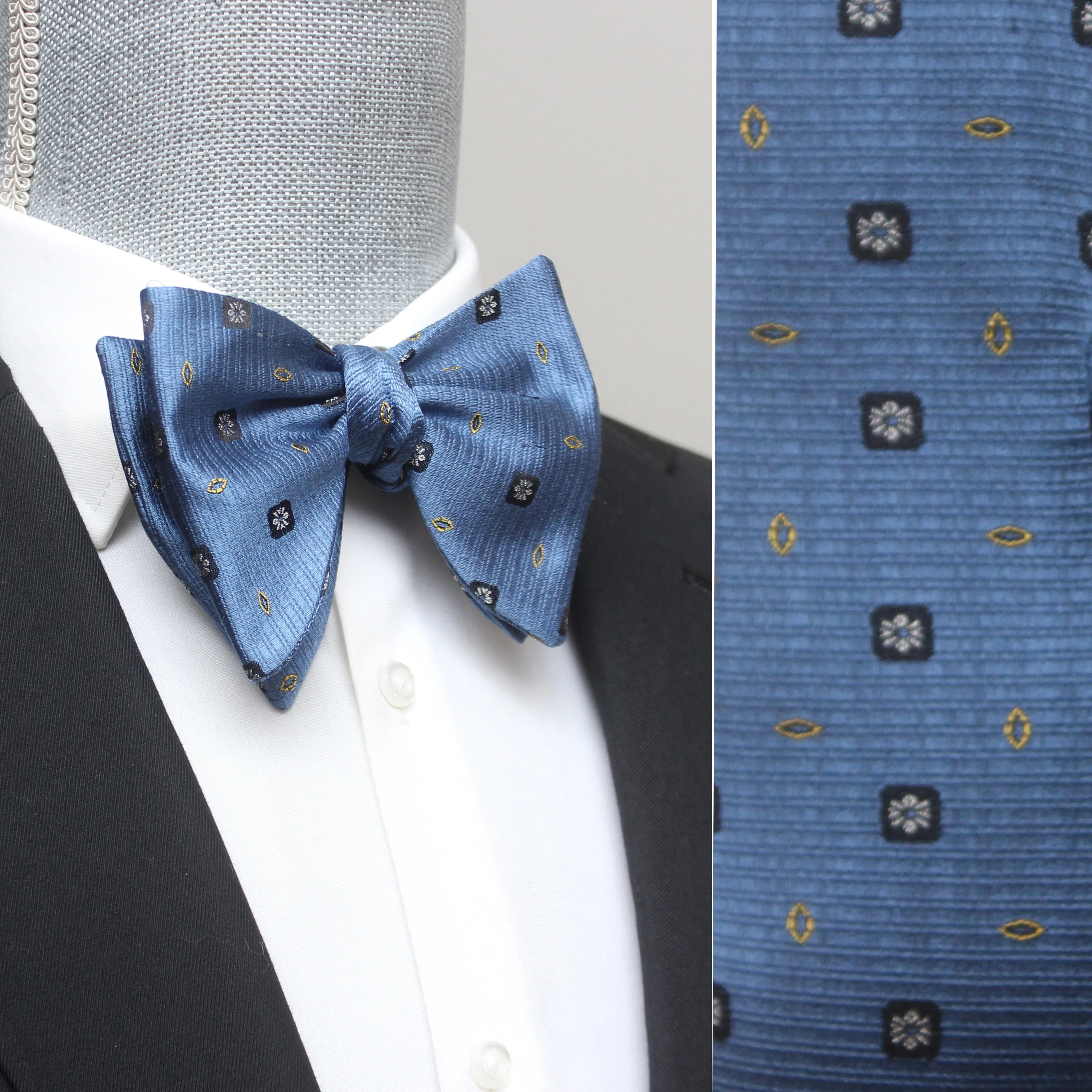 Big Butterfly Blue Ornament Silk Bow Tie