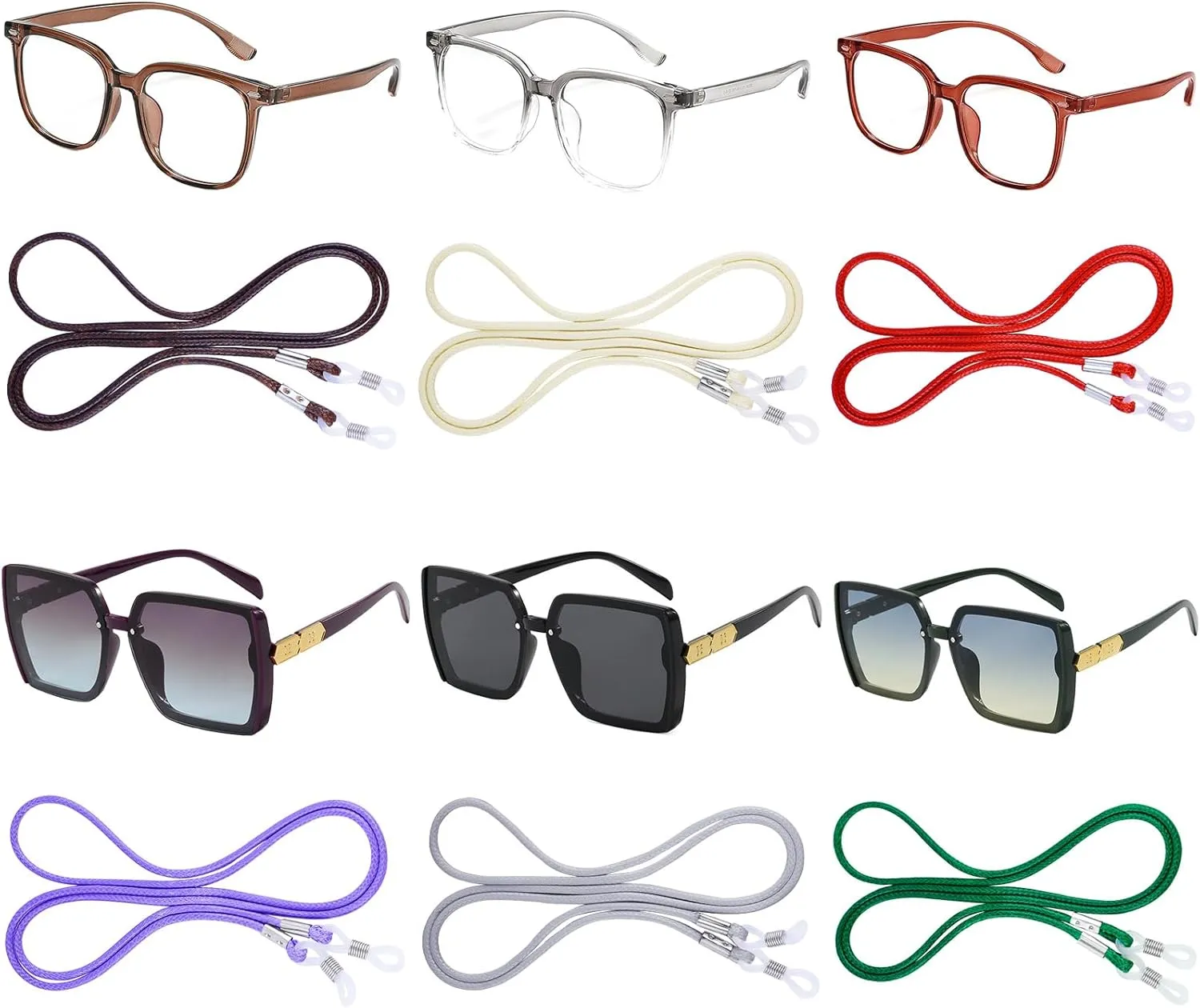 BILIONE Eyeglass Strap, 6Pcs Premium Glasses Holder Chains, Multicolor Eyewear Retainer for Women Men and Kids