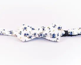Blue Floral Cotton Bow Tie-Slim Diamond Tip