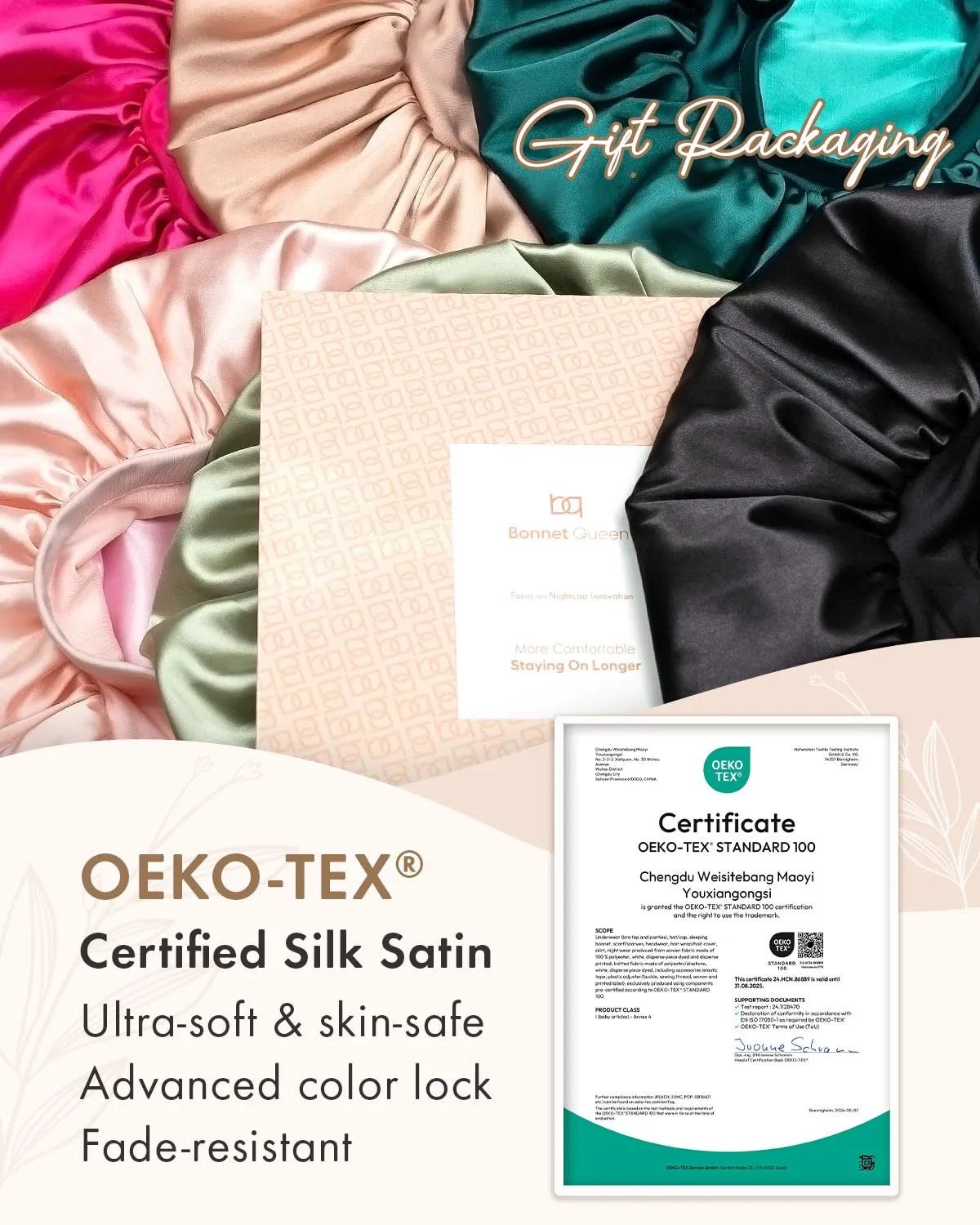BONNET QUEEN Silk Bonnet for Sleeping Women Double Layer Reversible Satin Bonnet Sleep Cap for Curly Hair,Darkish Green & Aqua
