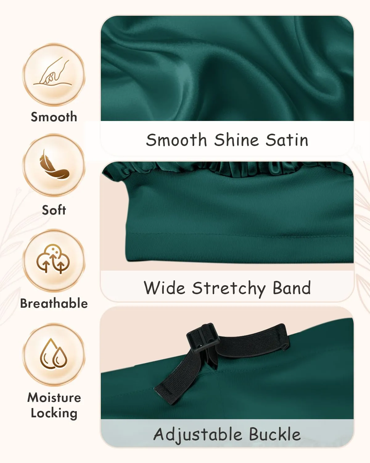 BONNET QUEEN Silk Bonnet for Sleeping Women Double Layer Reversible Satin Bonnet Sleep Cap for Curly Hair,Darkish Green & Aqua