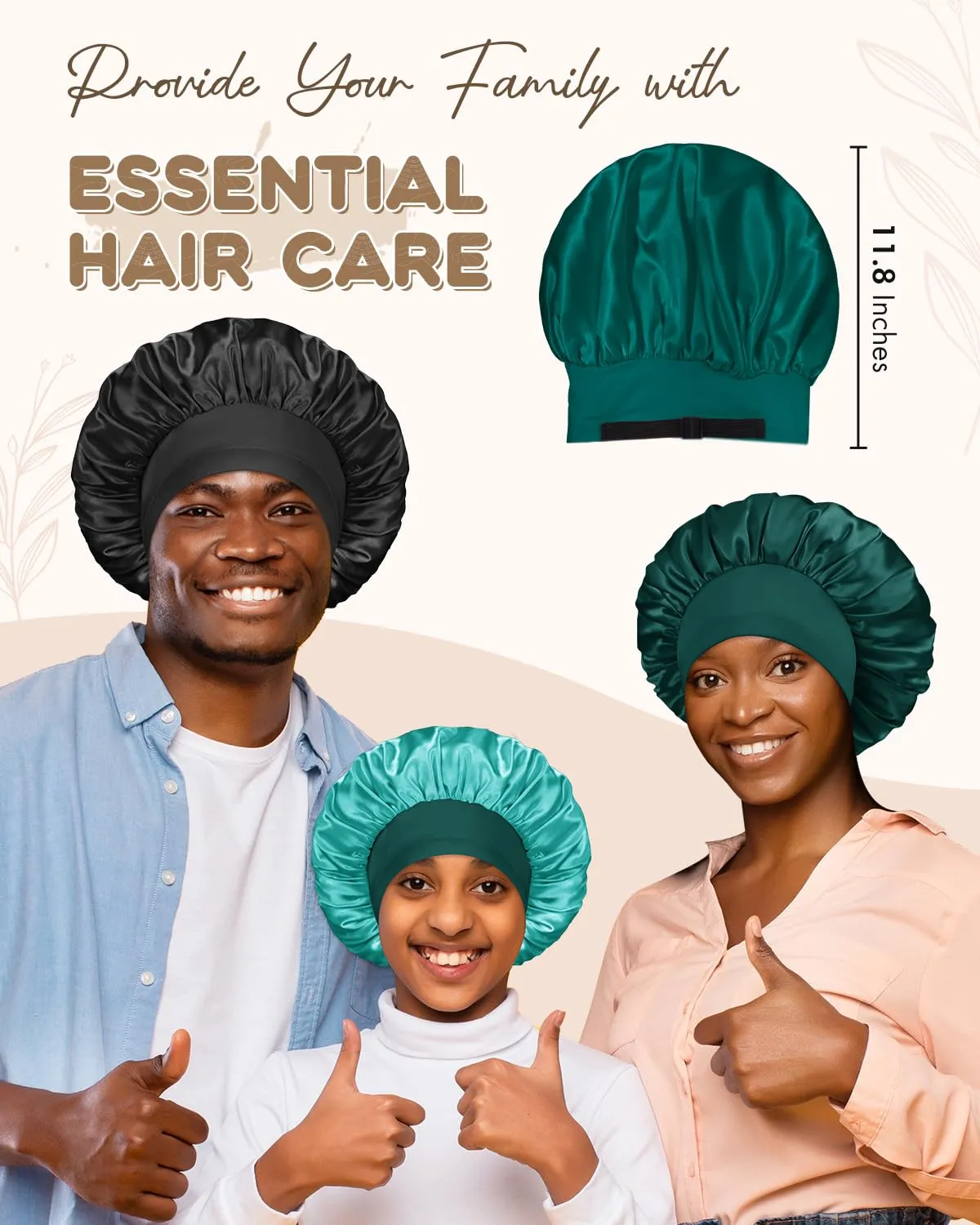 BONNET QUEEN Silk Bonnet for Sleeping Women Double Layer Reversible Satin Bonnet Sleep Cap for Curly Hair,Darkish Green & Aqua