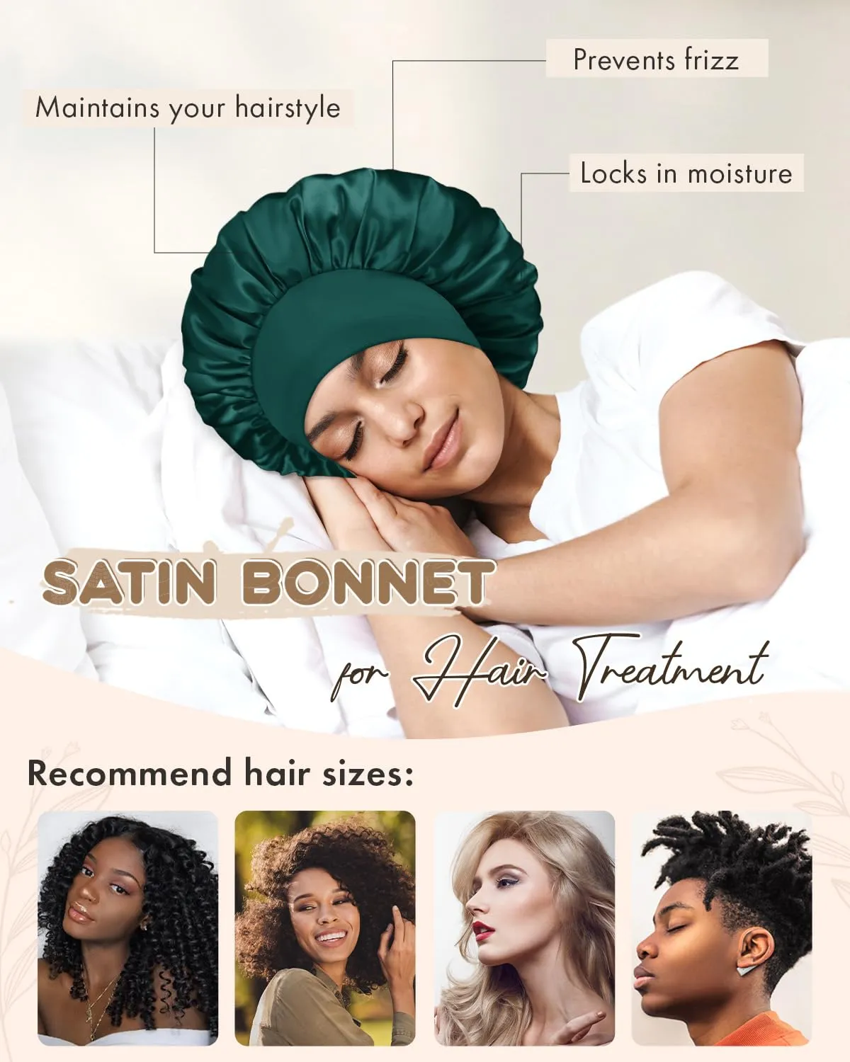 BONNET QUEEN Silk Bonnet for Sleeping Women Double Layer Reversible Satin Bonnet Sleep Cap for Curly Hair,Darkish Green & Aqua