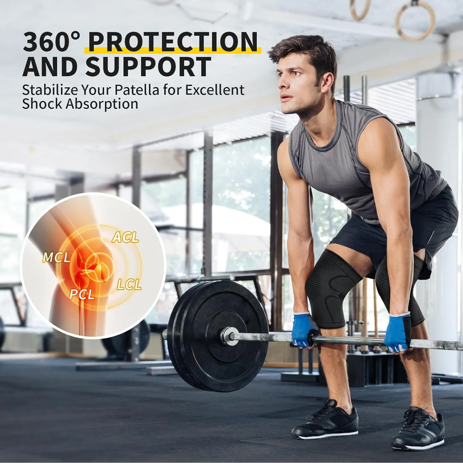 CAMBIVO 2 Pack Knee Brace, Knee Compression Sleeve for Men and Women, Knee Support for Running, Workout, Gym, Hiking, Sports (Black,Large)