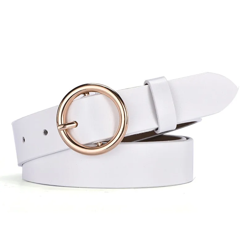 CARTELO Female The New classic retro fashion all-match leather belt light body paint round buckle belt simple Circle Pin Buckles