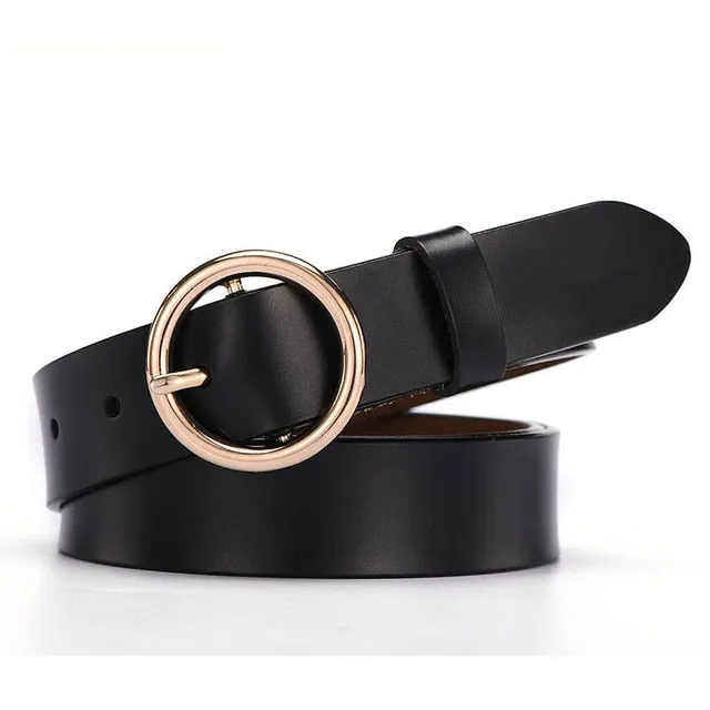 CARTELO Female The New classic retro fashion all-match leather belt light body paint round buckle belt simple Circle Pin Buckles