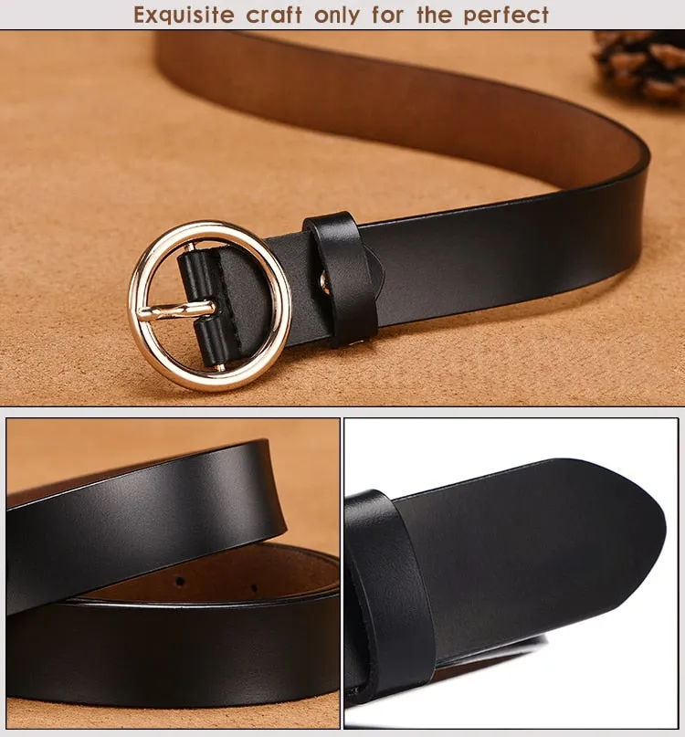 CARTELO Female The New classic retro fashion all-match leather belt light body paint round buckle belt simple Circle Pin Buckles
