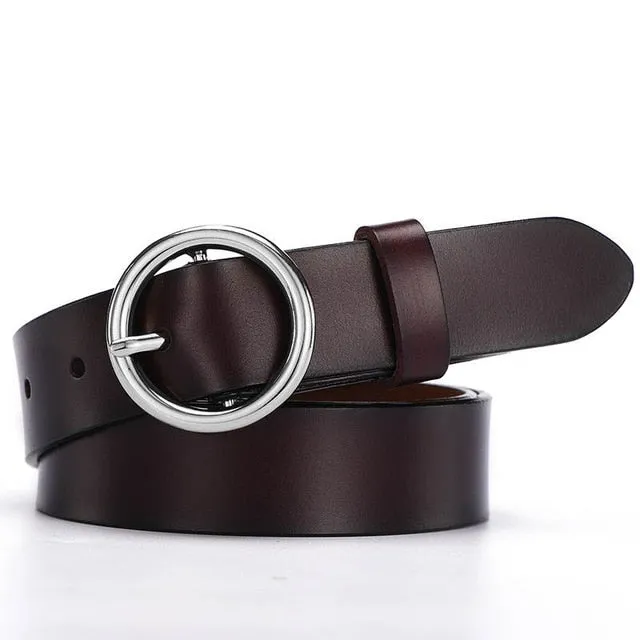 CARTELO Female The New classic retro fashion all-match leather belt light body paint round buckle belt simple Circle Pin Buckles