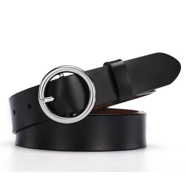 CARTELO Female The New classic retro fashion all-match leather belt light body paint round buckle belt simple Circle Pin Buckles