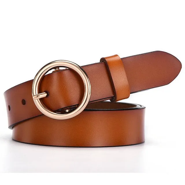 CARTELO Female The New classic retro fashion all-match leather belt light body paint round buckle belt simple Circle Pin Buckles