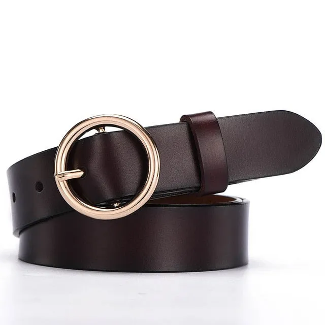 CARTELO Female The New classic retro fashion all-match leather belt light body paint round buckle belt simple Circle Pin Buckles
