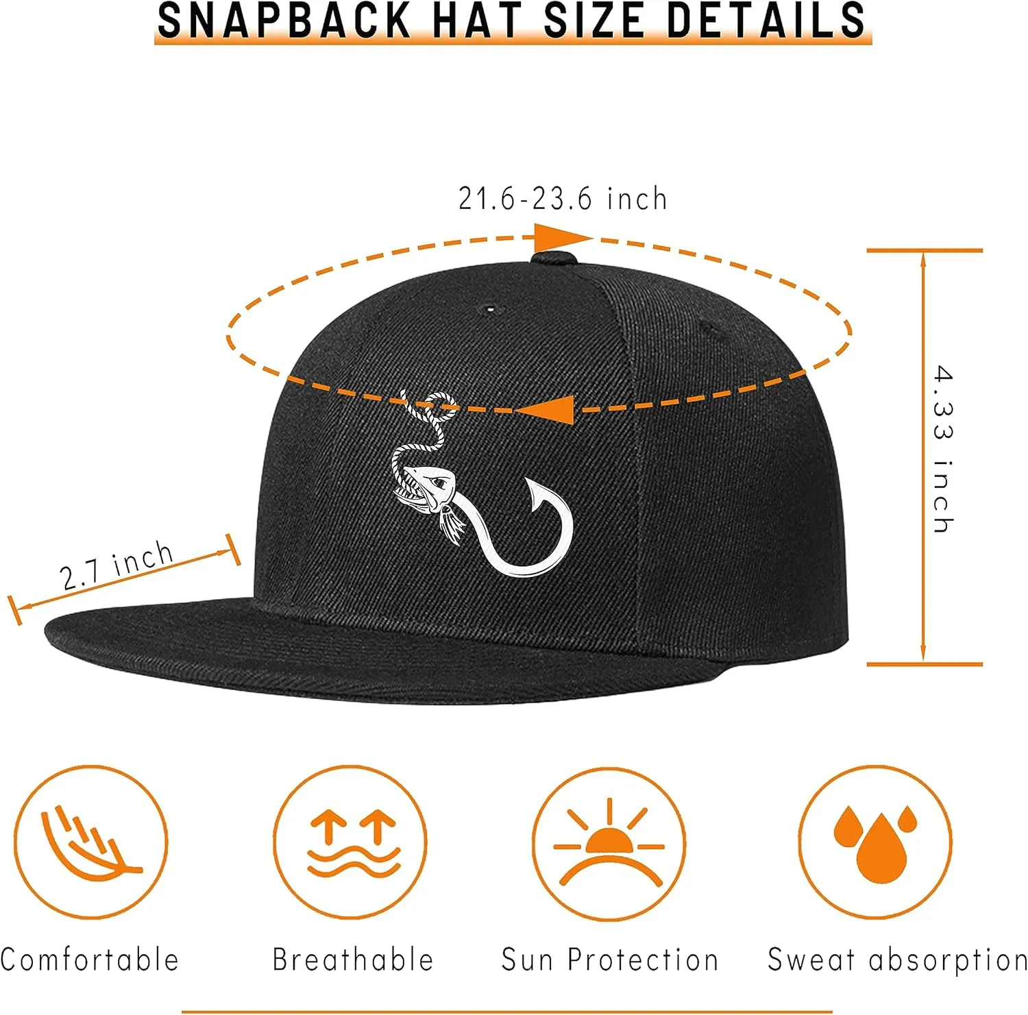 Chef Hat for Men Snapback Hats Funny Flat Bill Hat for Boy Women Adjustable Snap Pack Baseball Cap Black
