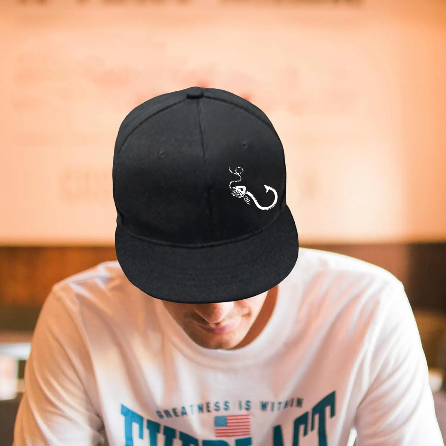 Chef Hat for Men Snapback Hats Funny Flat Bill Hat for Boy Women Adjustable Snap Pack Baseball Cap Black