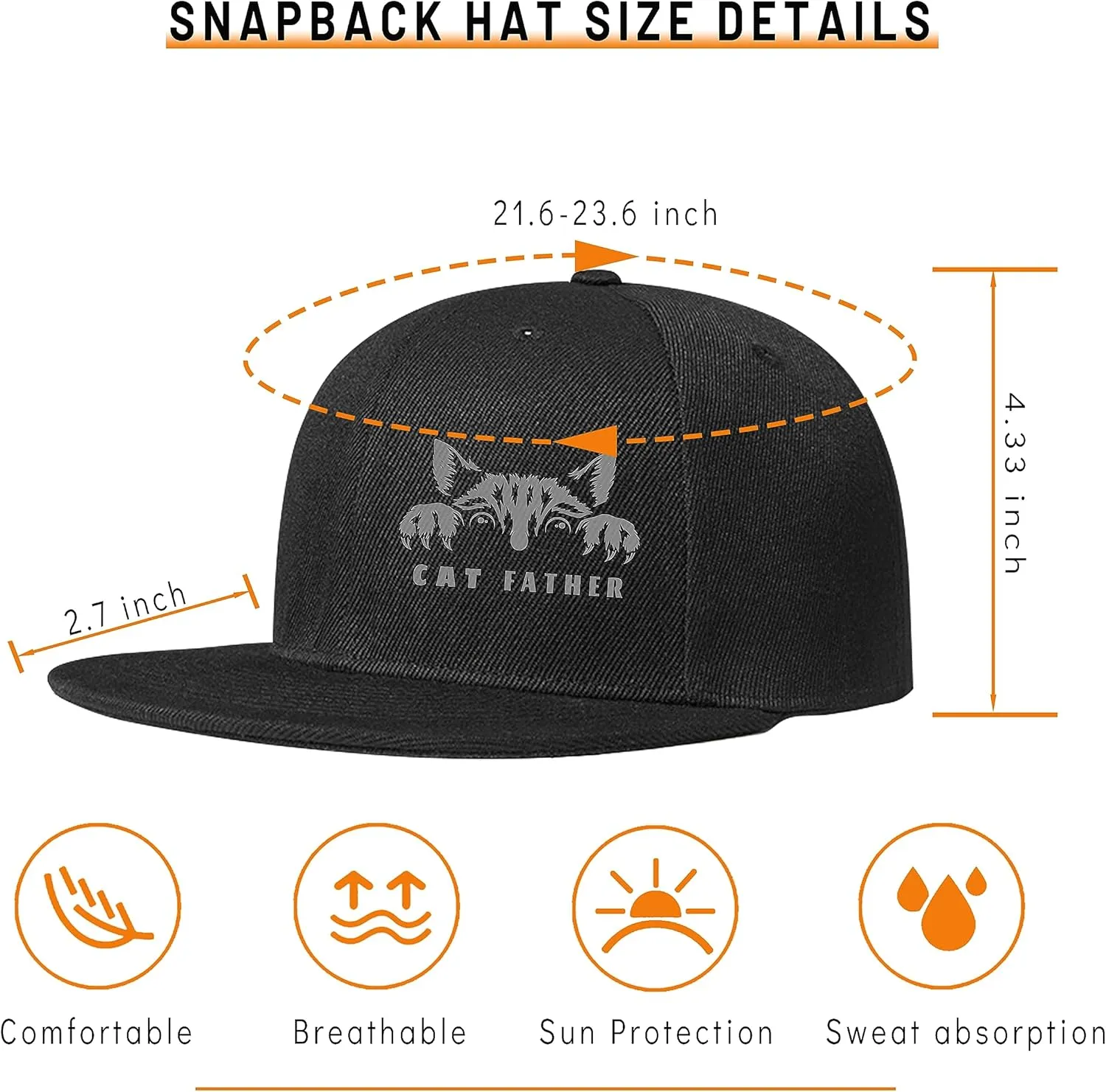 Chef Hat for Men Snapback Hats Funny Flat Bill Hat for Boy Women Adjustable Snap Pack Baseball Cap Black