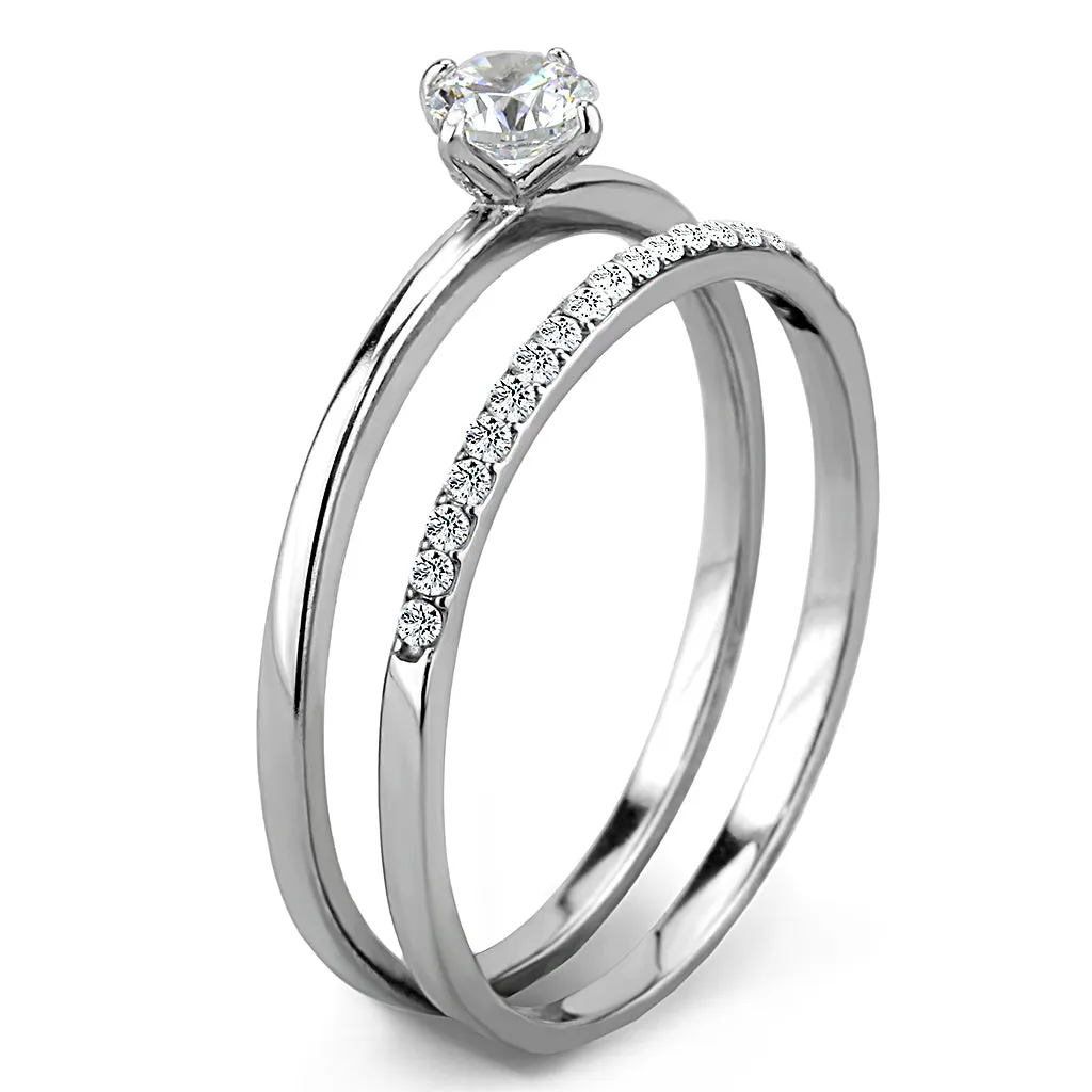 CJ206 Wholesale Women's Stainless Steel AAA Grade Clear Cubic Zirconia Minimal Wedding Ring Set