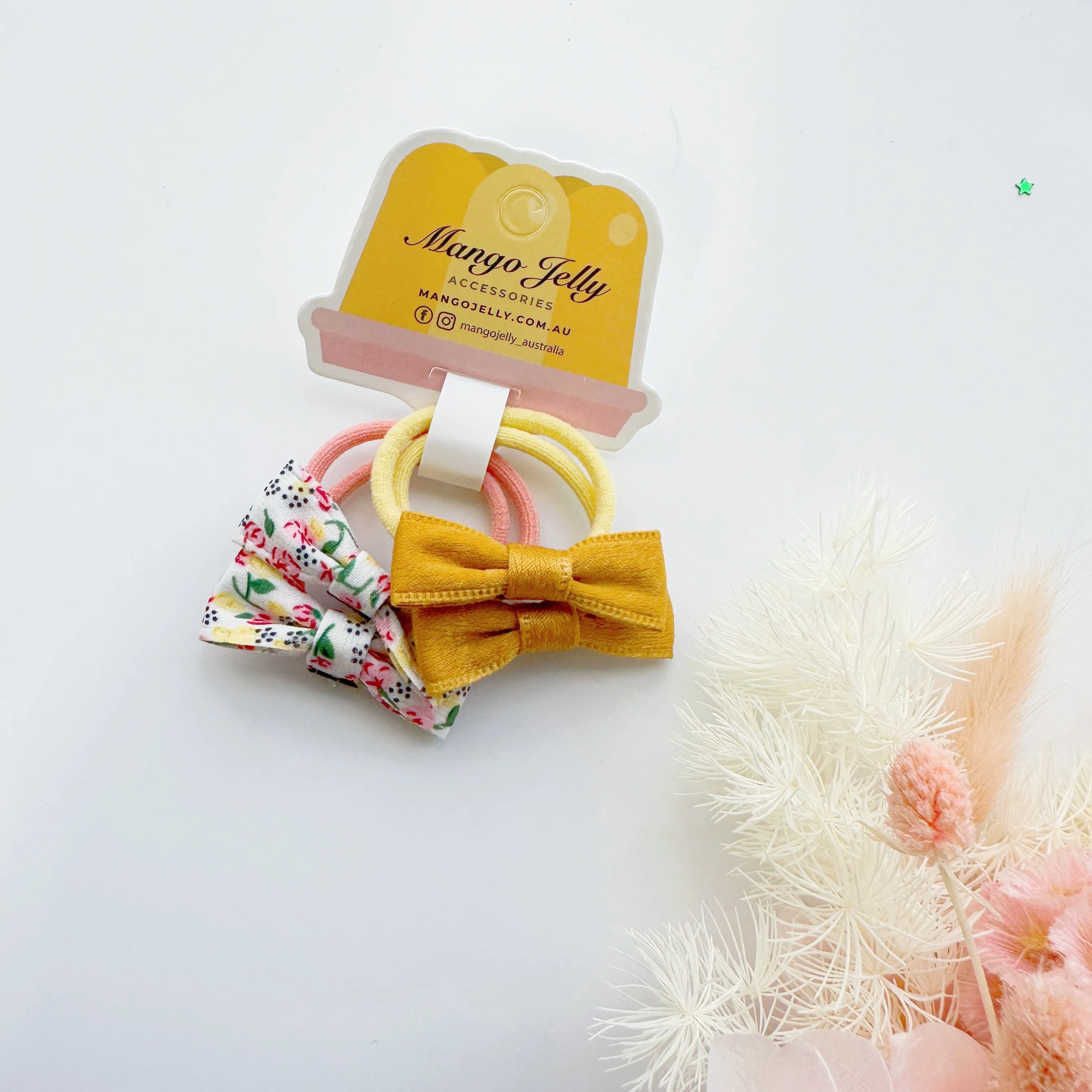 Classic bow hair ties (3cm hair ties)- Pink & Mustard