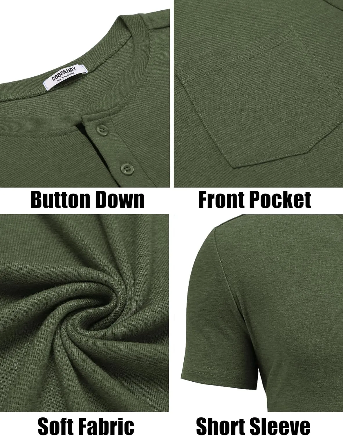COOFANDY Men Casual Henley Shirt Short Sleeve Summer Basic T Shirt Pocket Soild Button Tee Top