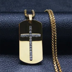 Cross Pendant Necklace Women/Men Crystal Stainless Steel Gold Color Chain Necklaces