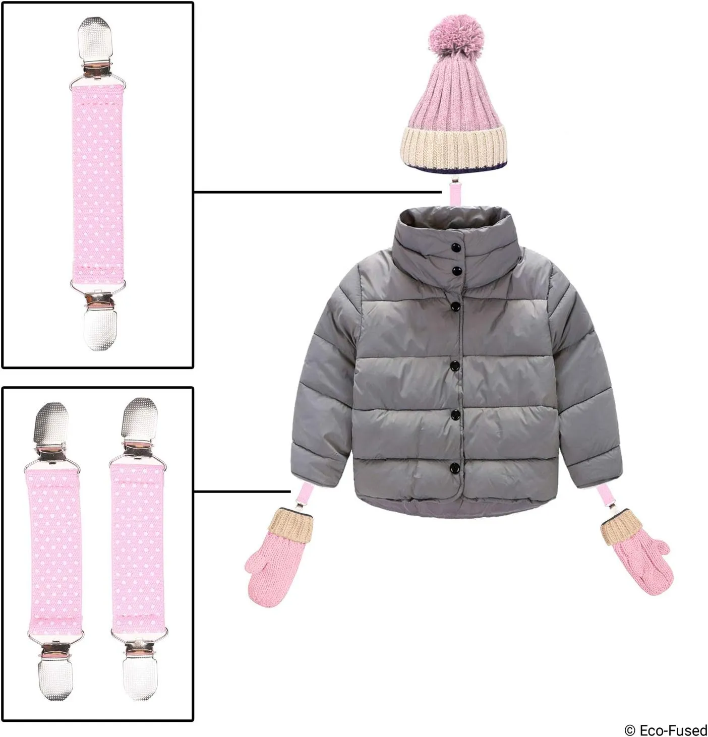Eco-Fused Mitten Clips and Hat Clip - Never Lose Mittens, Gloves, Beanie Caps Again - Strong Clips for Secure Attachment