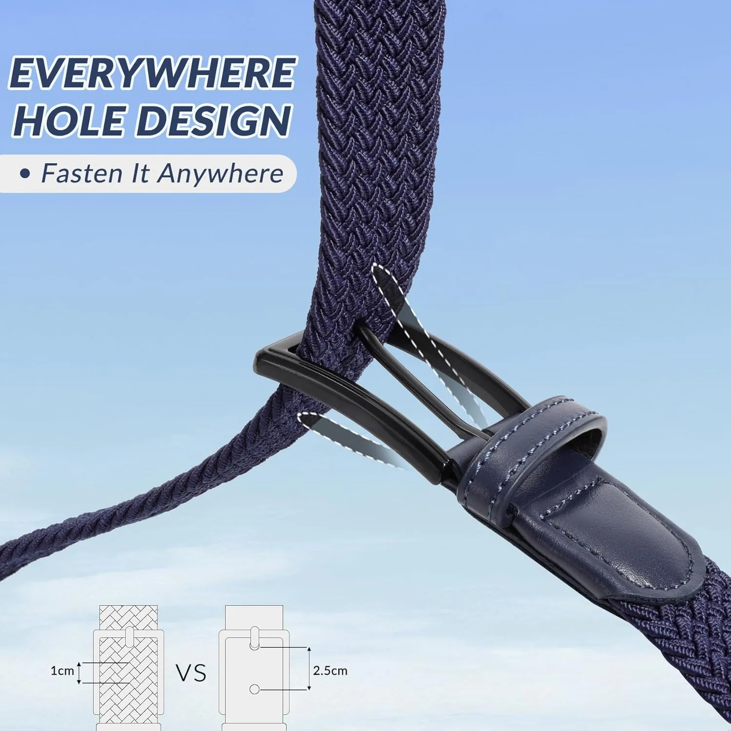 Elastic Braided Belt Mens Golf Belts No-Hole Design Lightweight Breathable Woven Stretch Belt for Golf Casual
