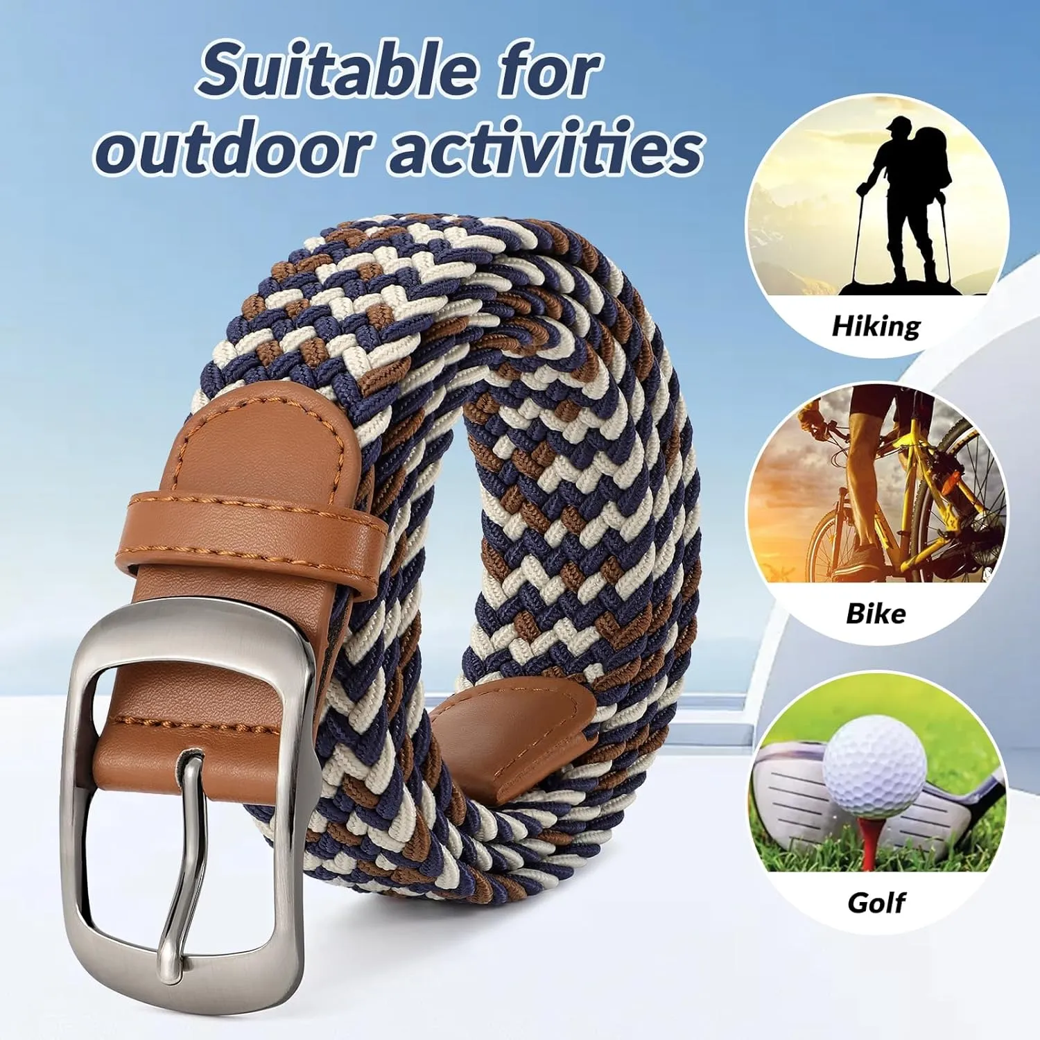 Elastic Braided Belt Mens Golf Belts No-Hole Design Lightweight Breathable Woven Stretch Belt for Golf Casual