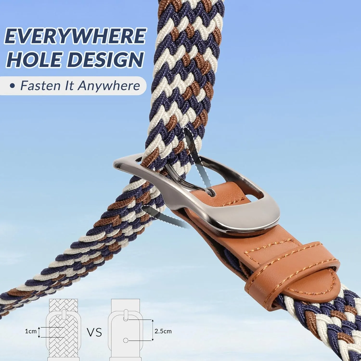 Elastic Braided Belt Mens Golf Belts No-Hole Design Lightweight Breathable Woven Stretch Belt for Golf Casual