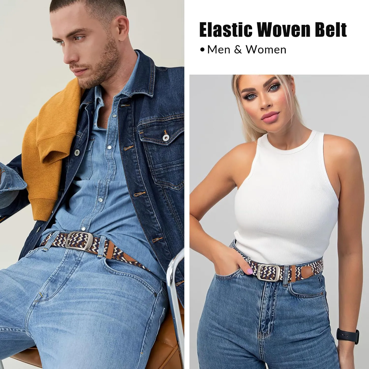 Elastic Braided Belt Mens Golf Belts No-Hole Design Lightweight Breathable Woven Stretch Belt for Golf Casual